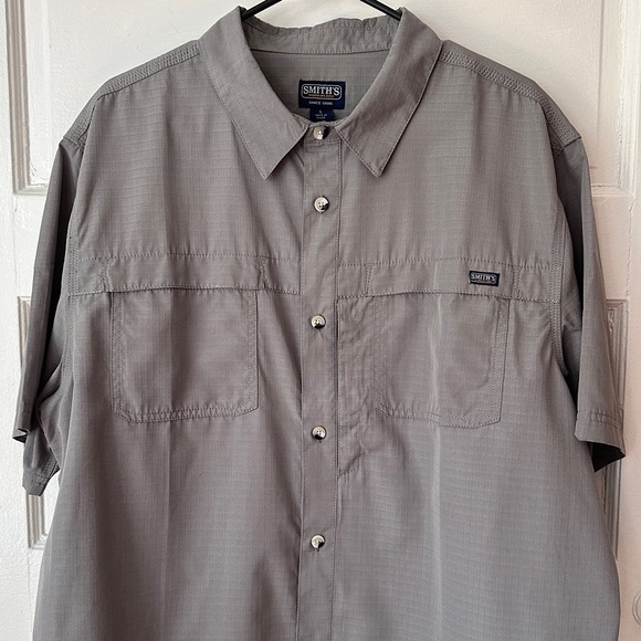 Smiths Workwear Men’s Button Front Shirt L Ripstop Collared Short Sleeve Utility - Picture 5 of 11